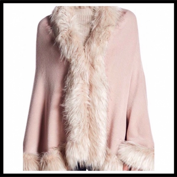 LUXE FAUX FUR CAPE PONCHO BLANKET WRAP COAT A3C - Picture 6 of 8